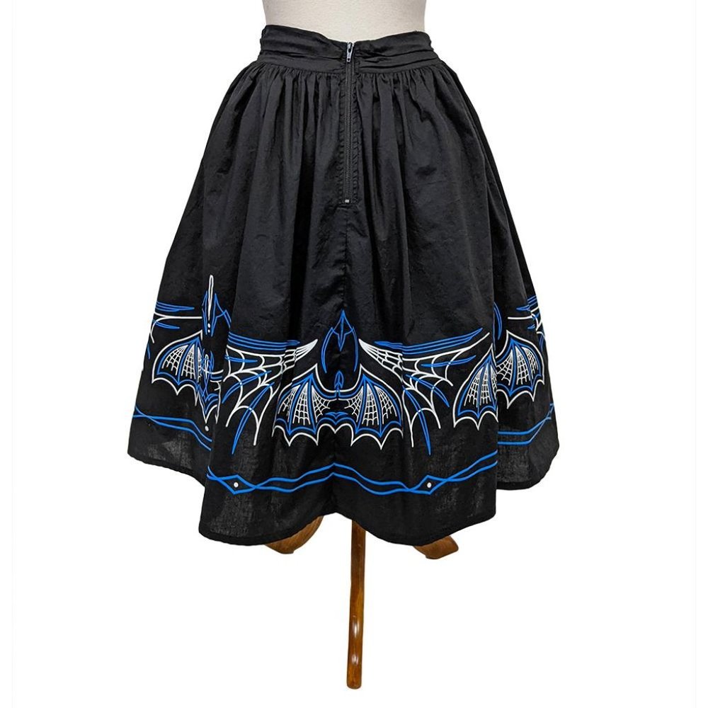 Sourpuss Batty Pinstripe Skirt in Black & Blue - Picture 3 of 5
